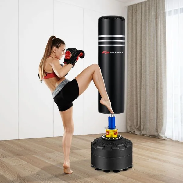 Sac de Frappe Autoportant 175 cm 100 kg avec Support et Gants avec Base à Ventouse pour Jeunes Adultes