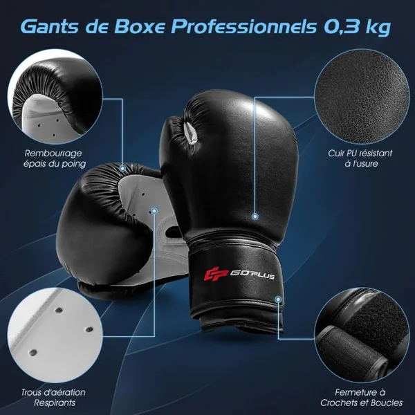 Sac de Frappe Autoportant 175 cm 100 kg avec Support et Gants avec Base à Ventouse pour Jeunes Adultes