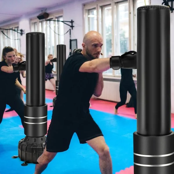 Sac de Frappe Autoportant 182 cm Sac de Boxe Lourd Remplissable avec Support 1 Paire de Gants de Boxe Base à Ventouse Amortisseur