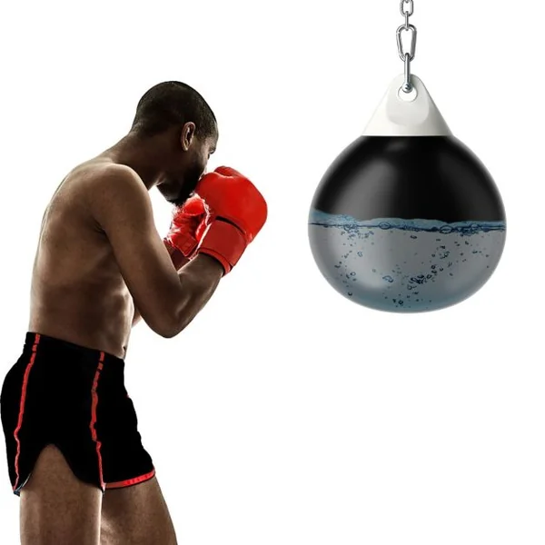 Sac de Frappe à Eau 55x71cm avec Chaîne Réglable Charge 80L Entraînement Professionnel et Débutant avec Tube de Remplissage d'Eau