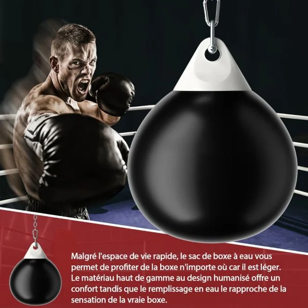 Sac de Frappe à Eau 55x71cm avec Chaîne Réglable Charge 80L Entraînement Professionnel et Débutant avec Tube de Remplissage d'Eau
