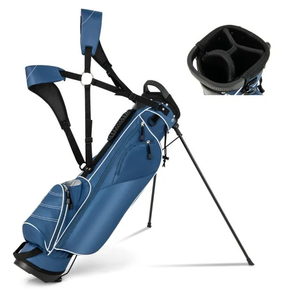 Sac de Golf 9’’ Multifonctionnel avec Trépied en Polyester avec Sangles 4 Compartiments 17,2 x 25,2 x 79,5 cm Bleu/Noir
