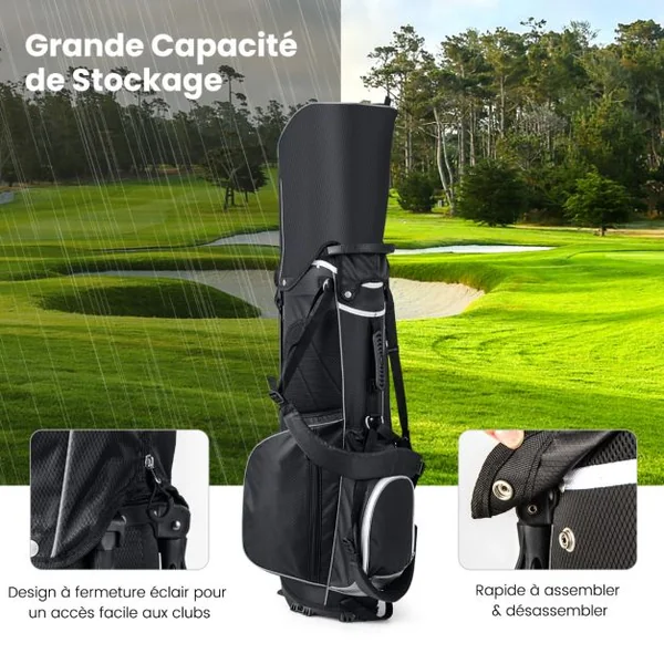 Sac de Golf avec Support Sac de Club de Golf avec Séparateurs Supérieurs à 14 Directions 6 Poches Sac Isotherme Double Sangle Capuche Anti-pluie Sac Bleu/Gris/Rouge