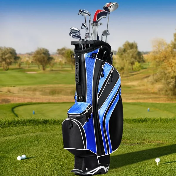 Sac de Golf Léger et Portable avec 5 Compartiments Poches Isothermes 7 Poches Bandoulière Porte-Ombrelle Noir et Bleu