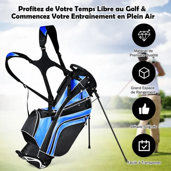 Sac de Golf Léger et Portable avec 5 Compartiments Poches Isothermes 7 Poches Bandoulière Porte-Ombrelle Noir et Bleu