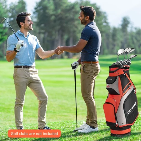 Sac de Golf Portable Debout au Sol avec 14 Compartiments Séparés 7 Poches Capuche de Pluie Bandoulière Poignée en PVC Noir/Rouge