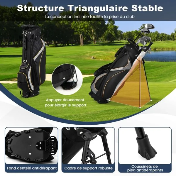 Sac de Golf sur Pied 8 Voies Sac de Golf Portable Léger de 2 kg avec Séparateurs Supérieurs 7 Poches Sac Isotherme Cappuccio Antipioggia