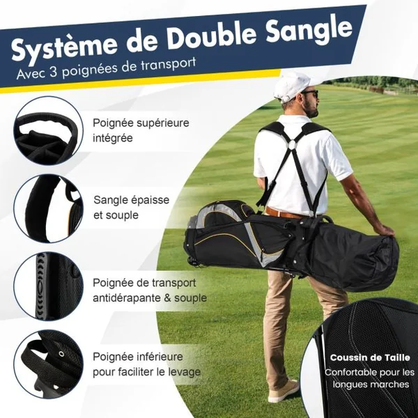 Sac de Golf sur Pied 8 Voies Sac de Golf Portable Léger de 2 kg avec Séparateurs Supérieurs 7 Poches Sac Isotherme Cappuccio Antipioggia