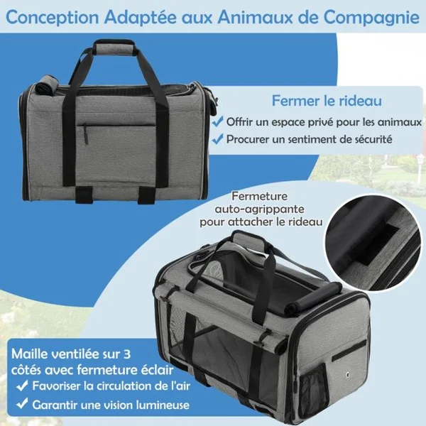 Sac de Transport à Roulettes pour Chien Chat Trolley Chariot pour Animaux avec Poignée Télescopique Coussin Amovible Gris