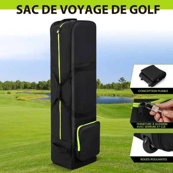 Sac de Voyage de Golf à Côtés Souples à Roulettes Étui de Voyage de Golf en Oxford Robuste et Étanche Poches Fermeture Éclair et Clé