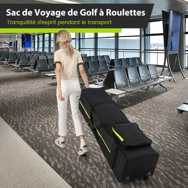 Sac de Voyage de Golf à Côtés Souples à Roulettes Étui de Voyage de Golf en Oxford Robuste et Étanche Poches Fermeture Éclair et Clé