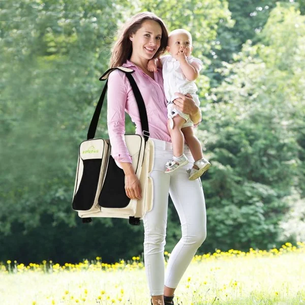 Sac à Langer Bébé 3 en 1 avec Lit Bébé Matelas à Langer Sac à Dos Couches de Voyage avec 5 Compartiments pour Parents Neige