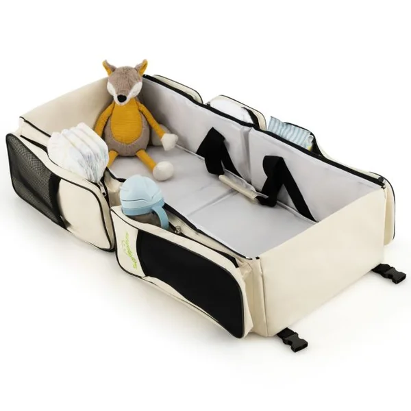 Sac à Langer Bébé 3 en 1 avec Lit Bébé Matelas à Langer Sac à Dos Couches de Voyage avec 5 Compartiments pour Parents Neige