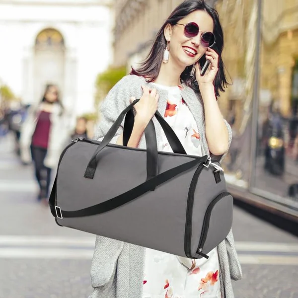 Sac à Vêtements de Cabine Sac De Sport Convertible 2 en 1 avec Poche à Chaussures Bandoulière Réglable et Amovible 50L Gris