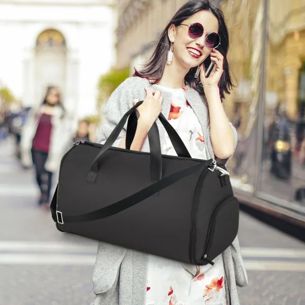 Sac à Vêtements de Cabine Sac De Sport Convertible 2 en 1 avec Poche à Chaussures Bandoulière Réglable et Amovible 50L Noir