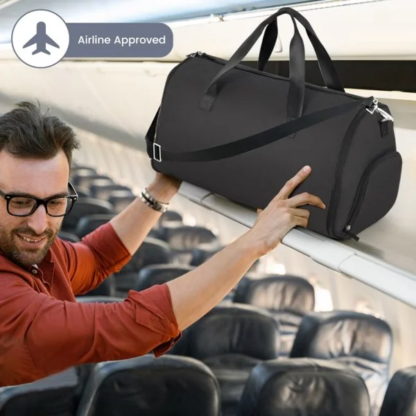 Sac à Vêtements de Cabine Sac De Sport Convertible 2 en 1 avec Poche à Chaussures Bandoulière Réglable et Amovible 50L Noir