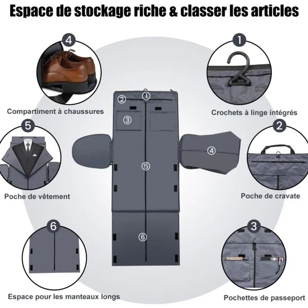 Sac à Vêtements de Cabine Sac De Sport Convertible 2 en 1 avec Poche à Chaussures Bandoulière Réglable et Amovible 50L Noir