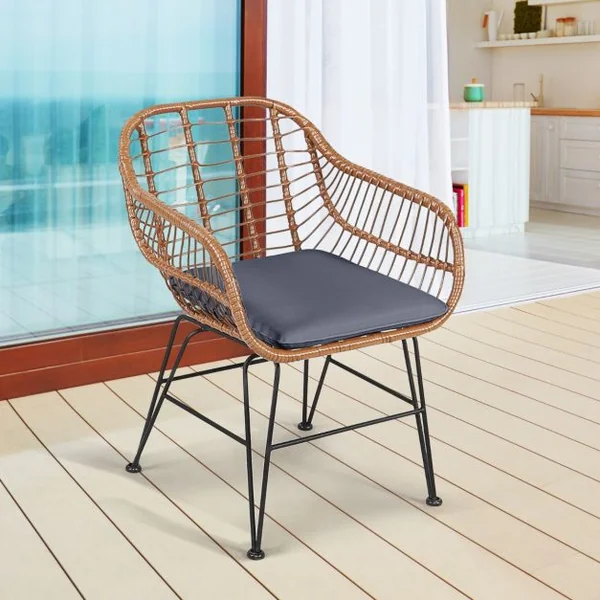 Salon de Jardin en Rotin 2 Fauteuil + 1 Table Basse Coussins Amovibles Style Bali Coloris Gris