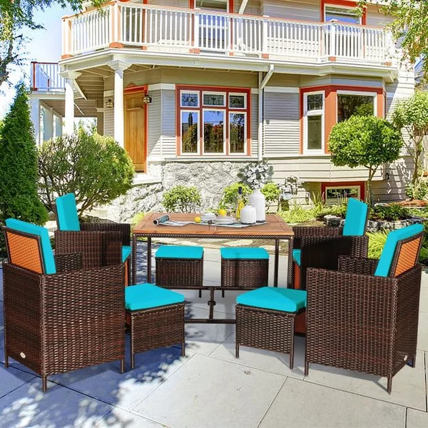 Salon de Jardin Encastrable 9 PCS avec Coussins Ensemble Meuble en Rotin PE pour Jardin Terrasse Piscine