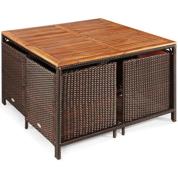Salon de Jardin Encastrable 9 PCS avec Coussins Ensemble Meuble en Rotin PE pour Jardin Terrasse Piscine
