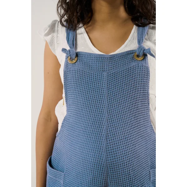 Salopette de grossesse bleue en maille gaufrée – Confort & style au quotidien