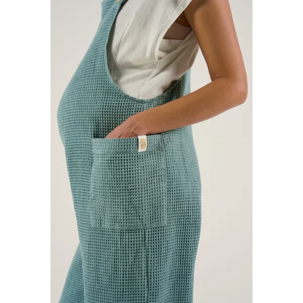 Salopette de grossesse verte en coton gaufré – confort et style naturel