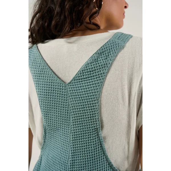 Salopette de grossesse verte en coton gaufré – confort et style naturel