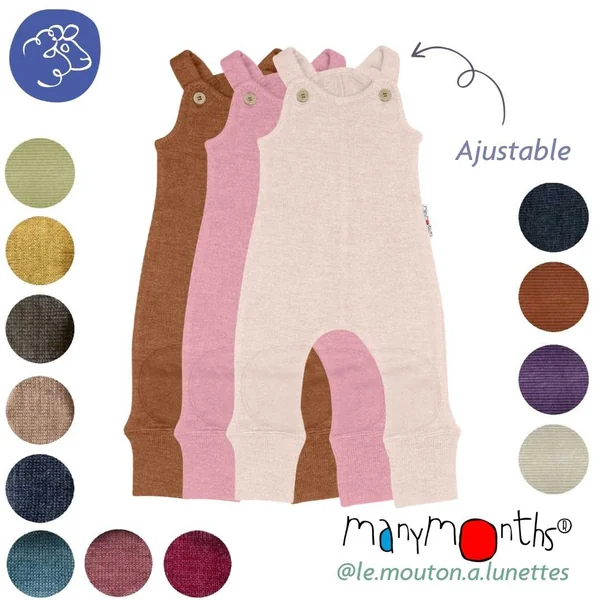 Salopette grenouillère en laine mérinos "Romper playsuit" Manymonths - Coloris 2023/24