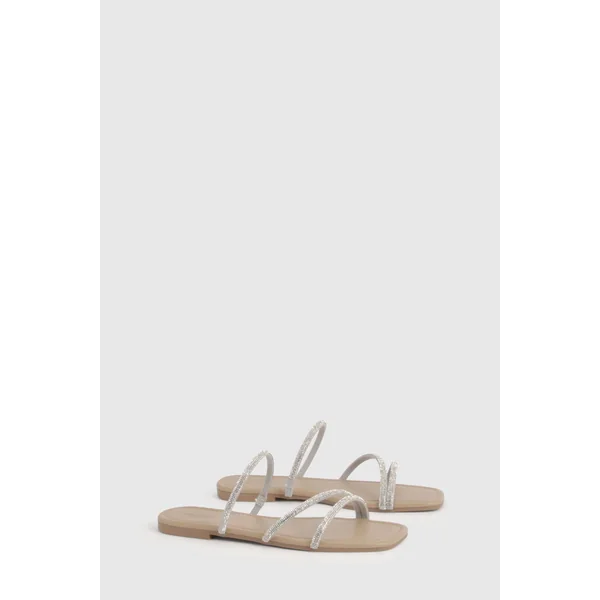 Sandales Mules À Brides Ornées De Strass Coupe Large