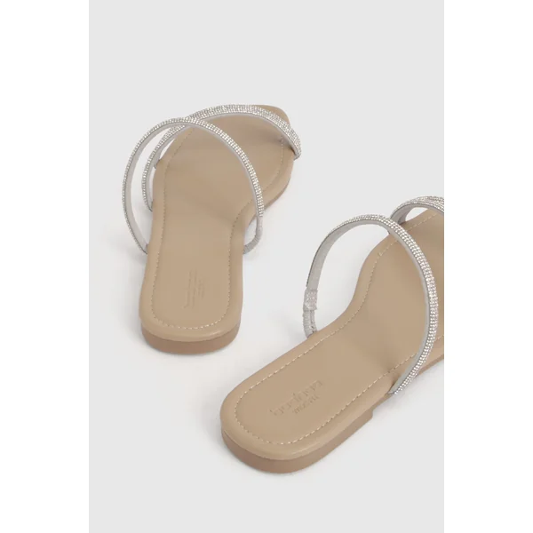 Sandales Mules À Brides Ornées De Strass Coupe Large