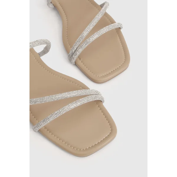 Sandales Mules À Brides Ornées De Strass Coupe Large