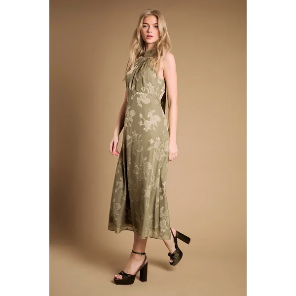 Sandales À Plateforme Et Talon Bloc Haut Melody En Satin Olive Avec Nœud