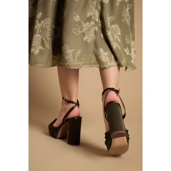 Sandales À Plateforme Et Talon Bloc Haut Melody En Satin Olive Avec Nœud