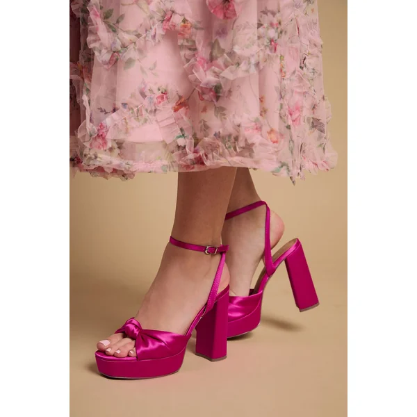 Sandales À Plateforme Melody Rose Lipstick En Satin Noué Avec Talon Bloc Très Haut
