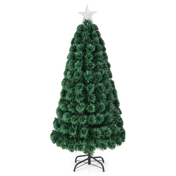 Sapin de Noël 150 cm Arbre de Noël Lumineux 170 LED 8 Modes d'Éclairage 170 Branches en PVC Étoile Lumineuse Fibres Optiques Décoration de Noël