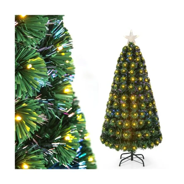 Sapin de Noël 150 cm Arbre de Noël Lumineux 170 LED 8 Modes d'Éclairage 170 Branches en PVC Étoile Lumineuse Fibres Optiques Décoration de Noël
