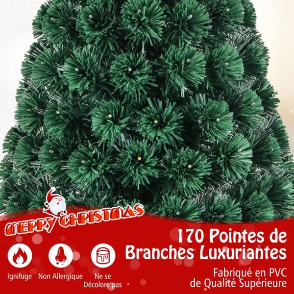 Sapin de Noël 150 cm Arbre de Noël Lumineux 170 LED 8 Modes d'Éclairage 170 Branches en PVC Étoile Lumineuse Fibres Optiques Décoration de Noël