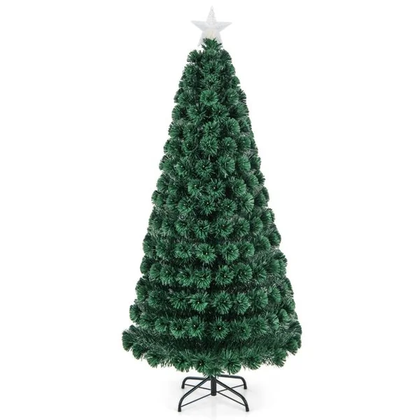 Sapin de Noël 180 cm Arbre de Noël Lumineux 230 LED 8 Modes d'Éclairage 230 Branches en PVC Étoile Lumineuse Fibres Optiques Vert