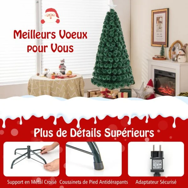 Sapin de Noël 180 cm Arbre de Noël Lumineux 230 LED 8 Modes d'Éclairage 230 Branches en PVC Étoile Lumineuse Fibres Optiques Vert