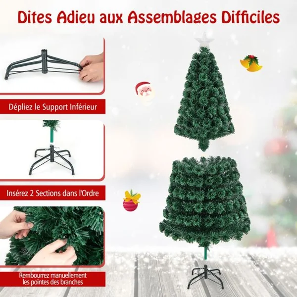 Sapin de Noël 180 cm Arbre de Noël Lumineux 230 LED 8 Modes d'Éclairage 230 Branches en PVC Étoile Lumineuse Fibres Optiques Vert