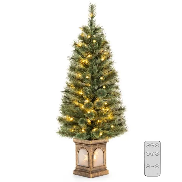 Sapin de Noël Artificiel 120 cm 116 Branches 100 Lumières LED 3 Modes Luminosité Réglable Télécommande Minuterie Vert