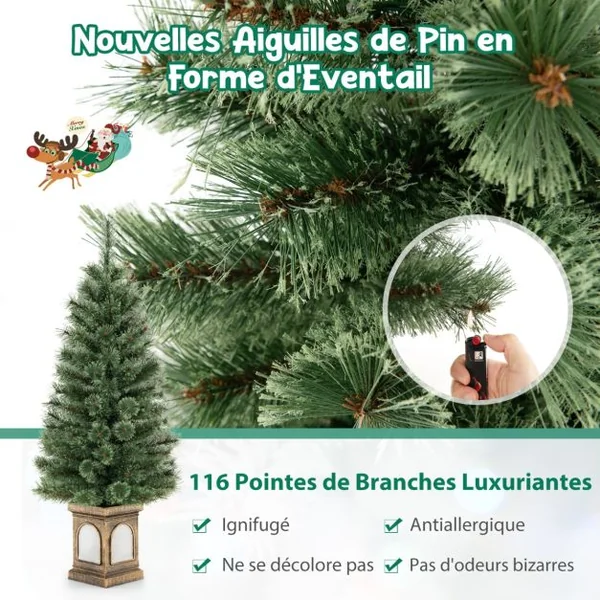 Sapin de Noël Artificiel 120 cm 116 Branches 100 Lumières LED 3 Modes Luminosité Réglable Télécommande Minuterie Vert