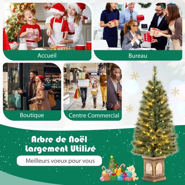 Sapin de Noël Artificiel 120 cm 116 Branches 100 Lumières LED 3 Modes Luminosité Réglable Télécommande Minuterie Vert
