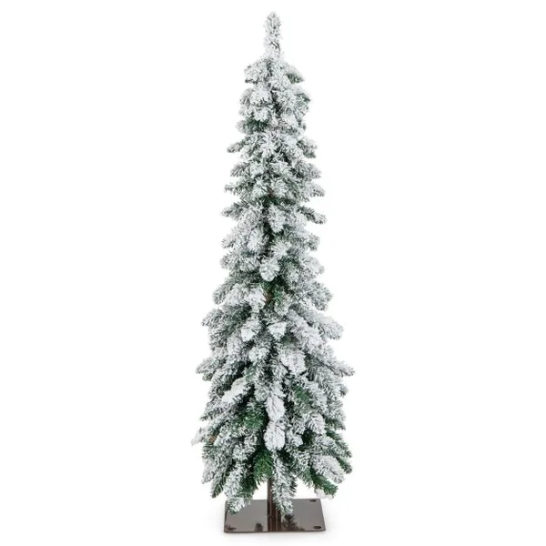 Sapin de Noël Artificiel 120 cm Fin et Floqué de Neige 225 Pointes de Branches en PVC 100 Lumières LED 2 Couleurs et 11 Modes d'Éclairage Minuterie