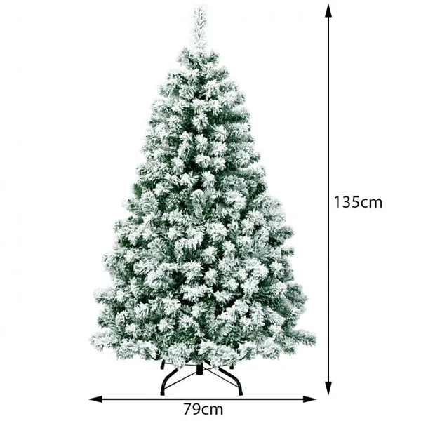 Sapin de Noël Artificiel 135 cm Sapin Enneigé avec 200 Lumières LED 400 Rameaux et Support Métallique Pliable
