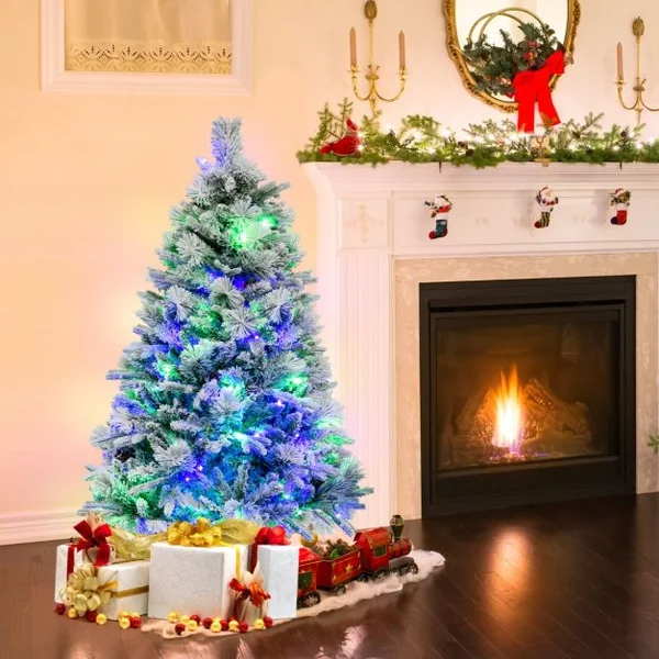 Sapin de Noël Artificiel 136 cm avec Aiguilles de Pin 472 Branches 160 Lumières LED et 26 Cônes de Pin 8 Modes d'Éclairage Décoration de Noël