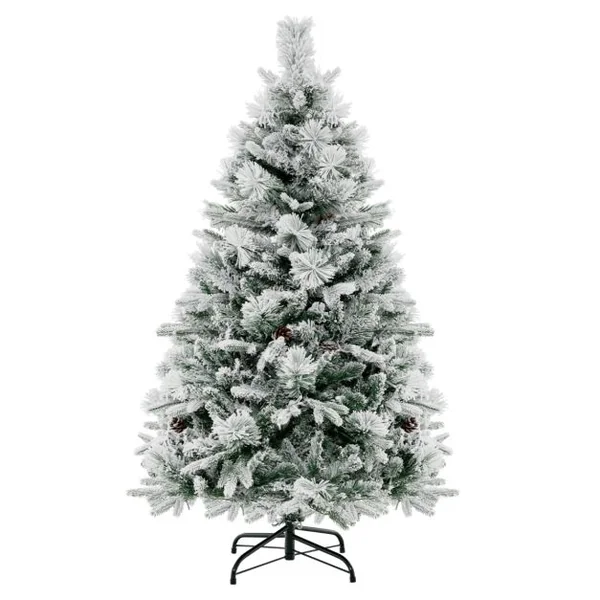 Sapin de Noël Artificiel 136 cm avec Aiguilles de Pin 472 Branches 160 Lumières LED et 26 Cônes de Pin 8 Modes d'Éclairage Décoration de Noël