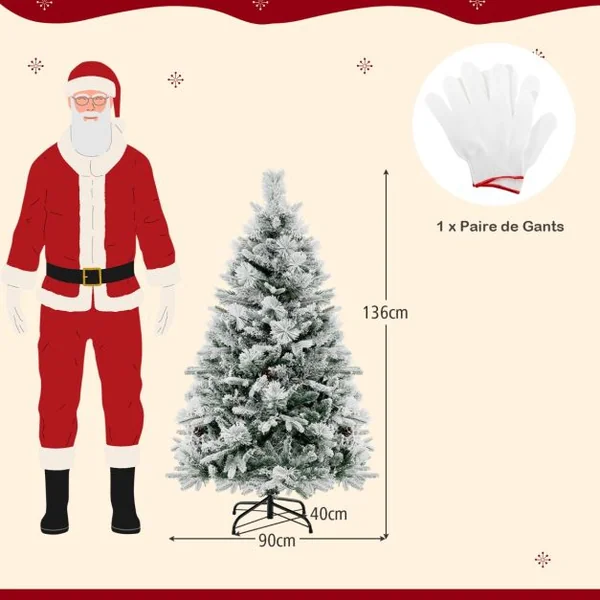 Sapin de Noël Artificiel 136 cm avec Aiguilles de Pin 472 Branches 160 Lumières LED et 26 Cônes de Pin 8 Modes d'Éclairage Décoration de Noël
