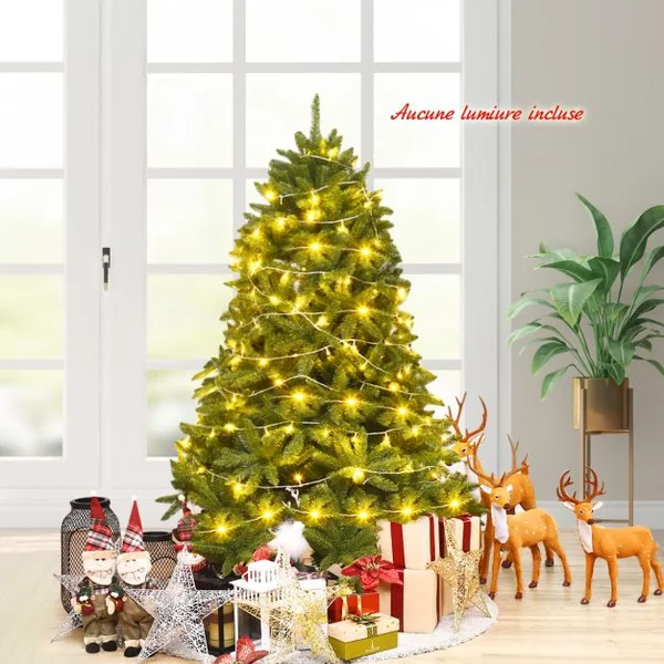 Sapin de Noël Artificiel 150/180/225CM 600/1250/1968 Branches Matériel PVC Arbre de Noël avec Socle en Métal Décoration de Noël