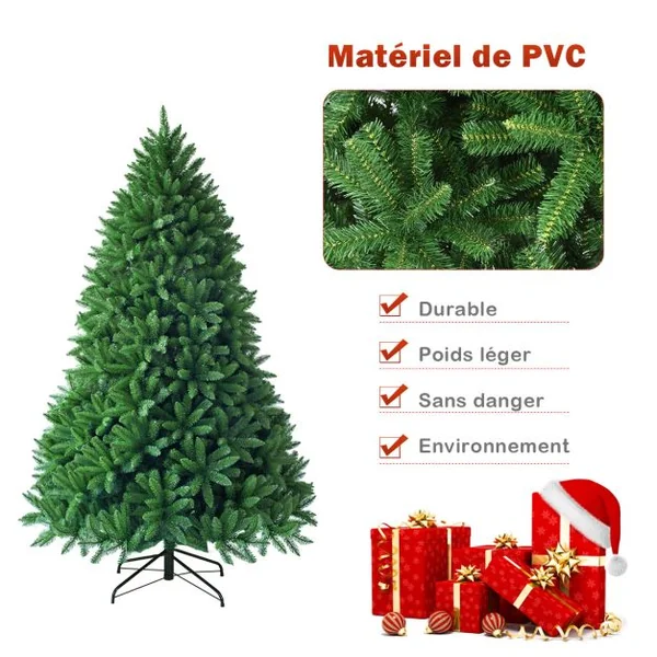 Sapin de Noël Artificiel 150/180/225CM 600/1250/1968 Branches Matériel PVC Arbre de Noël avec Socle en Métal Décoration de Noël